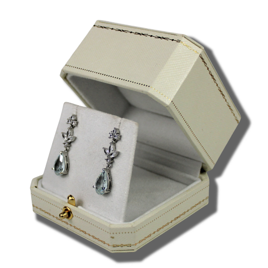 WHITE GOLD FINISH Marquise Pear Cut Created Diamond Clear Dangle Earrings