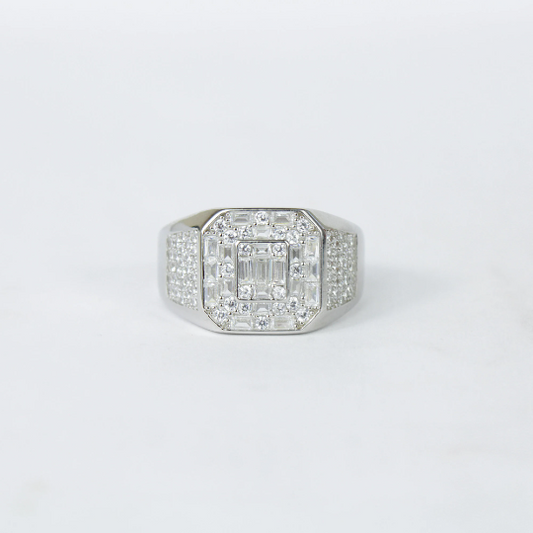 WHITE GOLD FINISH Men’s Baguette Cut Cushion shape Created Diamond Ring