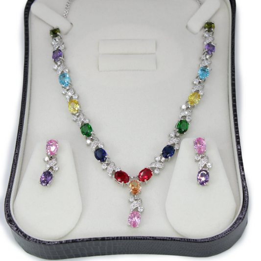 WHITE GOLD FINISH Multicoloured Love And Kisses Jewellery set, Part of the Love and Kisses Collection