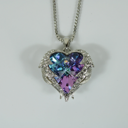 White Gold Finish Multicolour Heart Necklace with Created Diamonds – Trendy & Elegant Jewellery