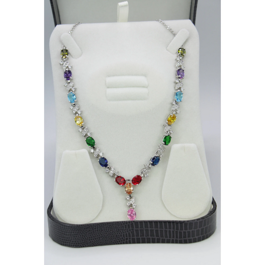 WHITE GOLD FINISH Multicoloured Love And Kisses Necklace, Part of the Love and Kisses Collection