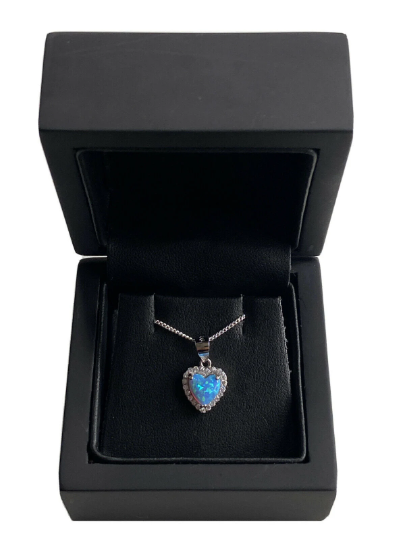 WHITE GOLD FINISH Mystical Turquoise And Created Diamond Heart Pendant Necklace