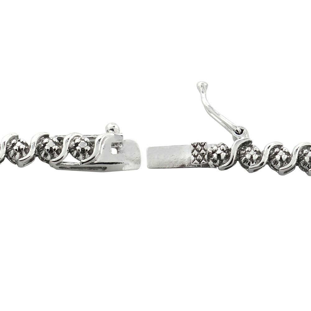 White Gold Finish Natural Diamond Small S Design Tennis Bracelet With Gift Box