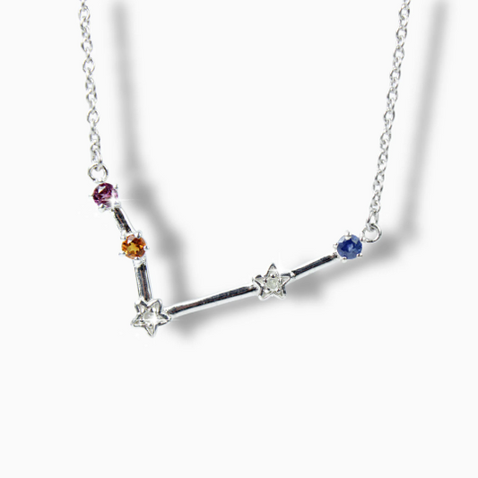 WHITE GOLD FINISH Natural Diamond, Orange Citrine, Pink Sapphire And Blue Sapphire Star Constellation Necklace Pendant