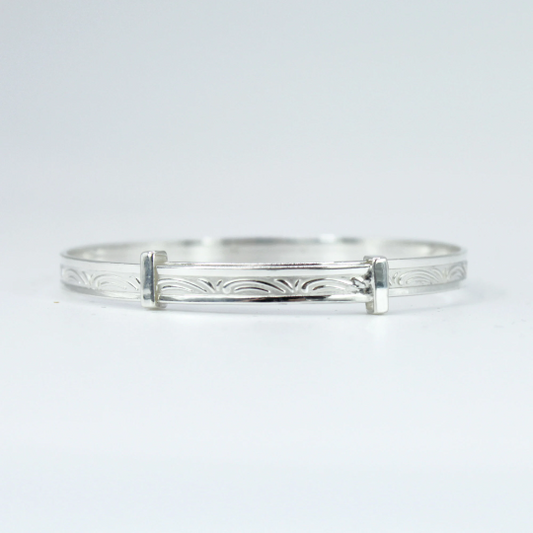 WHITE GOLD FINISH New Generation Swirl Design Baby Bangle Bracelet Including Gift Box