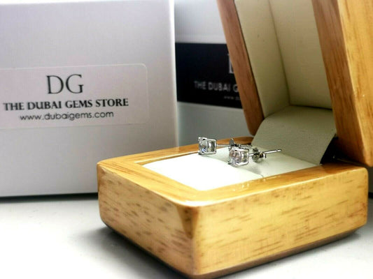 White gold finish on silver DG created diamond stud earrings
