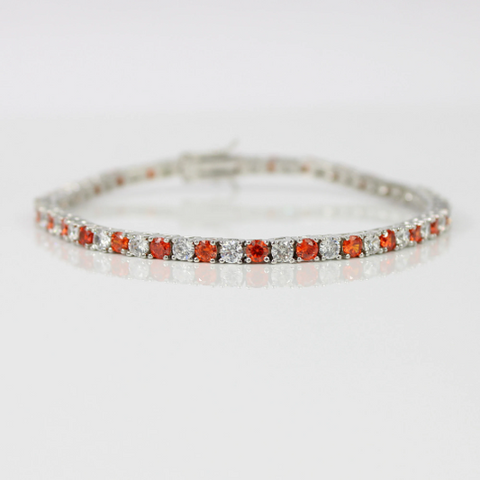 WHITE GOLD FINISH Orange Citrine Round Cut Alternating Created Diamond Bracelet