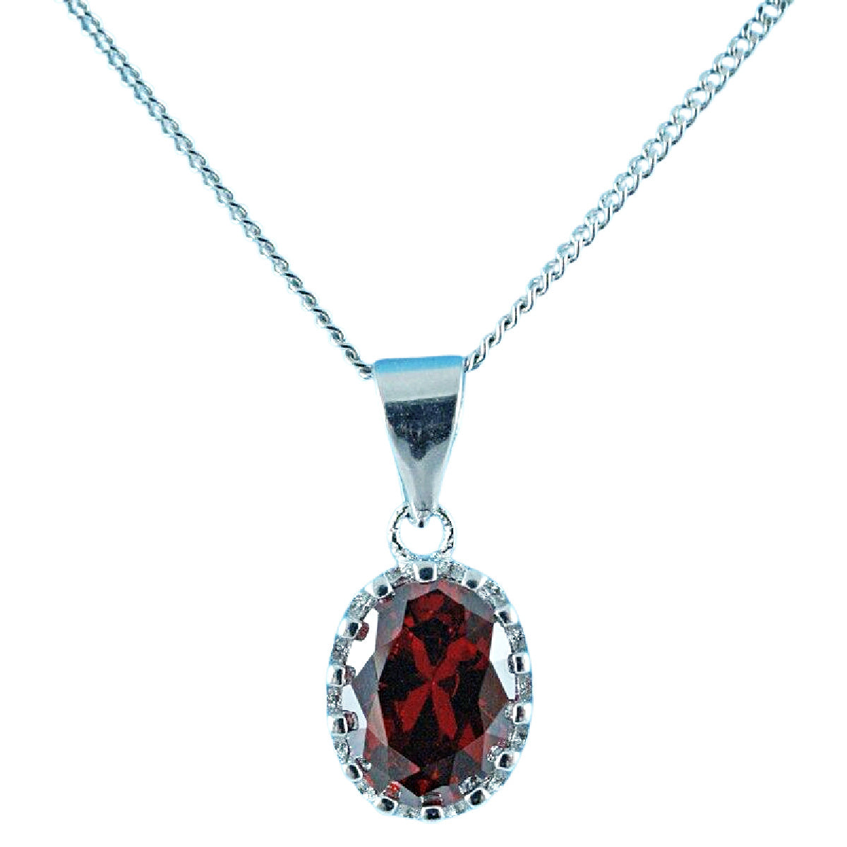 White gold finish oval Crown red Ruby & created diamond Pendant necklace