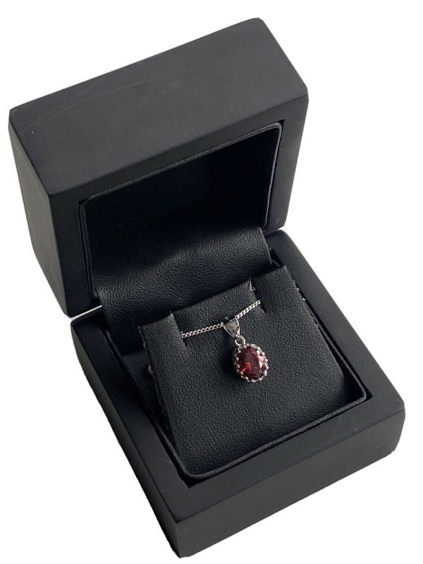 White gold finish oval Crown red Ruby & created diamond Pendant necklace