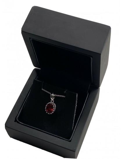 White gold finish oval Crown red Ruby & created diamond Pendant necklace