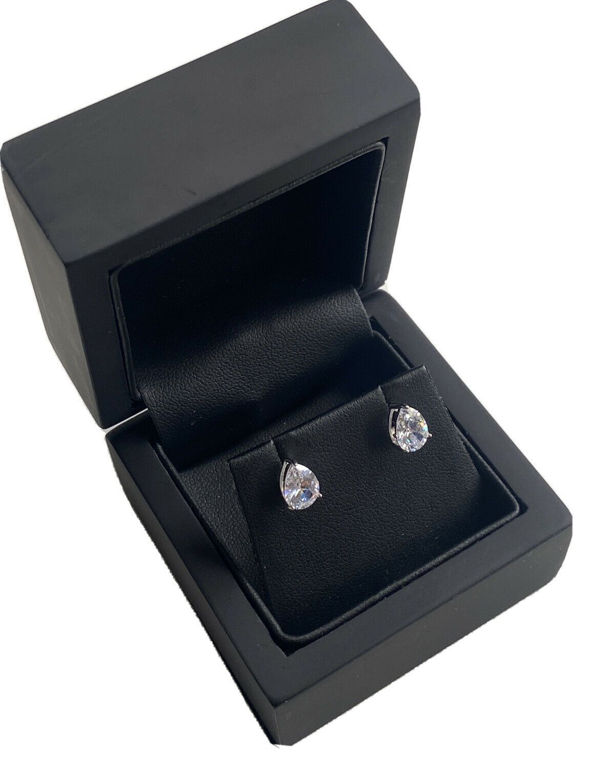 White gold finish Pear Cut Created diamond Stud earrings