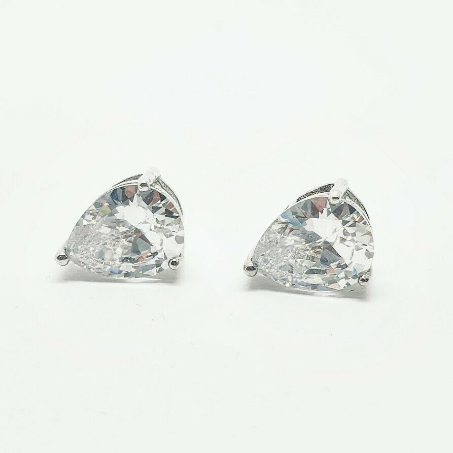 White gold finish Pear Cut Created diamond Stud earrings