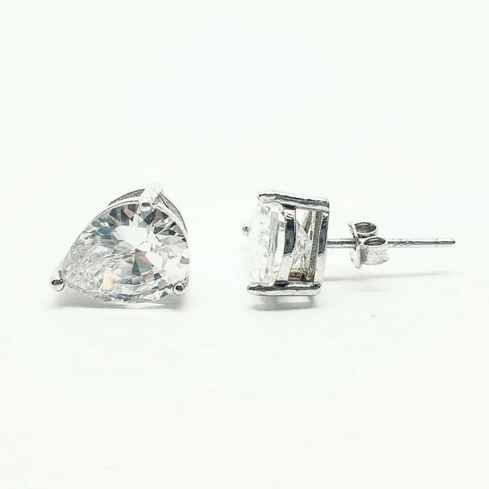 White gold finish Pear Cut Created diamond Stud earrings