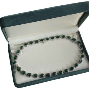 White Gold Finish pear cut green emerald and created diamond necklace