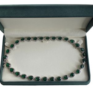 White Gold Finish pear cut green emerald and created diamond necklace