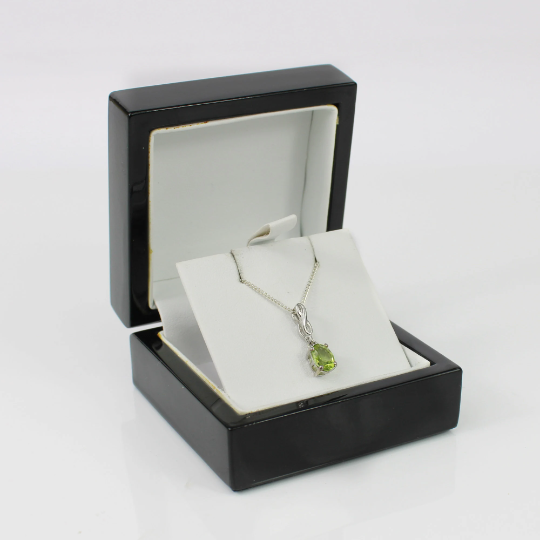 WHITE GOLD FINISH Peridot Green Oval Cut Swirl Created Diamond Necklace