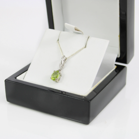 WHITE GOLD FINISH Peridot Green Oval Cut Swirl Created Diamond Necklace