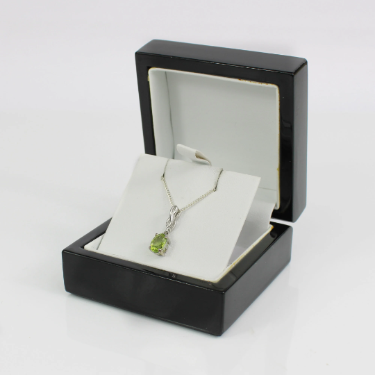 WHITE GOLD FINISH Peridot Green Oval Cut Swirl Created Diamond Necklace