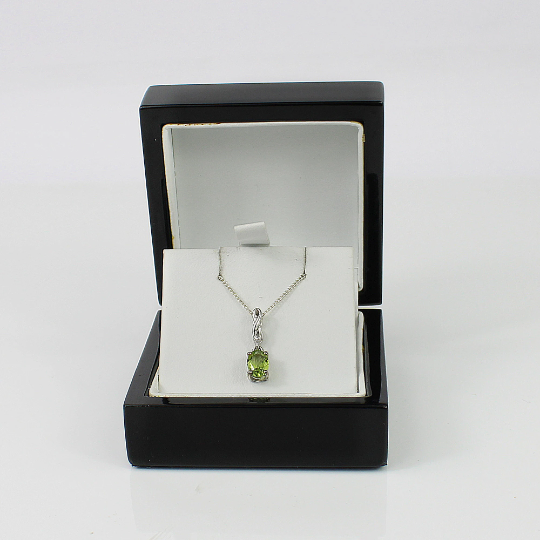 WHITE GOLD FINISH Peridot Green Oval Cut Swirl Created Diamond Necklace