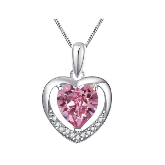 White Gold Finish Pink Heart Necklace