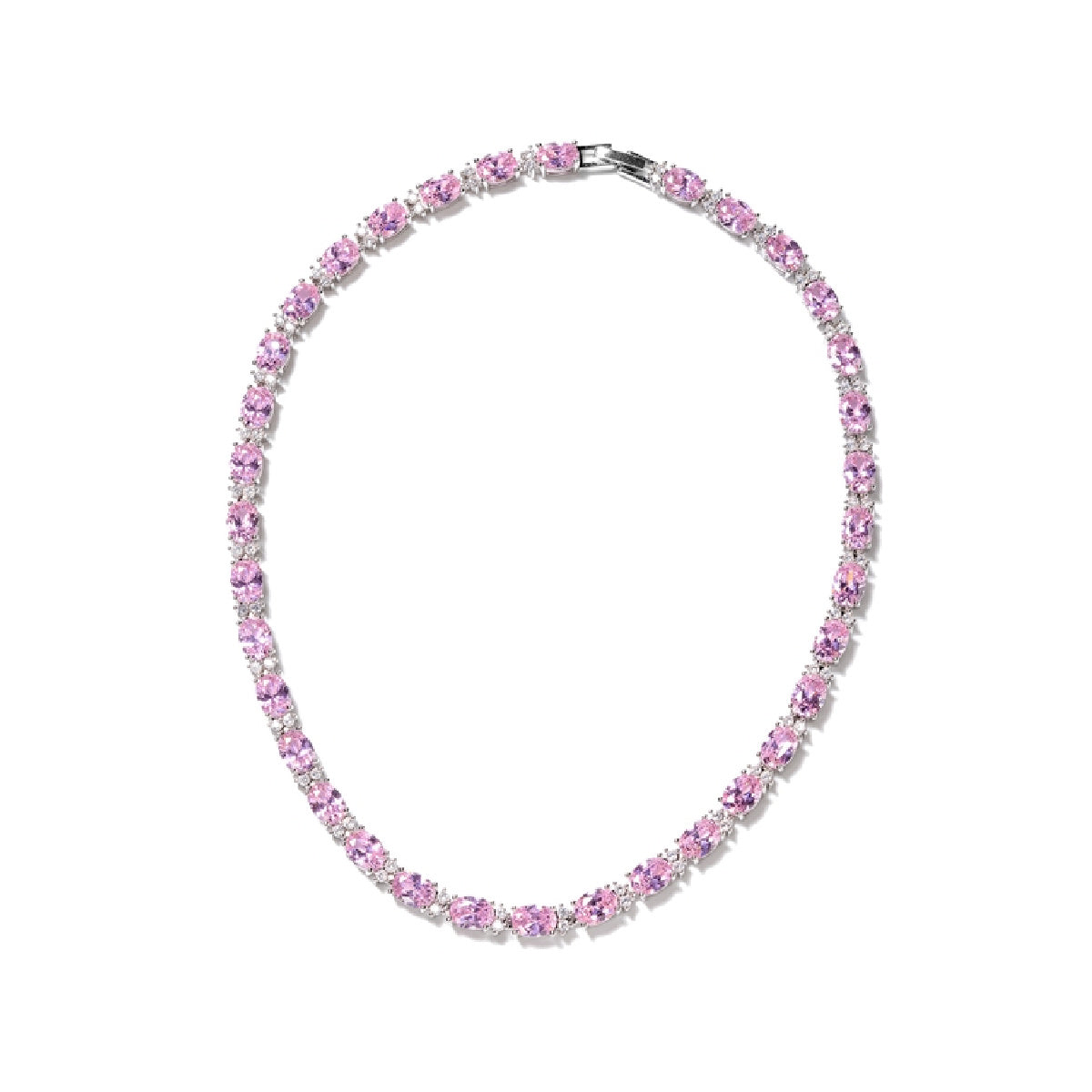 White gold finish Pink Sapphire and created diamonds necklace