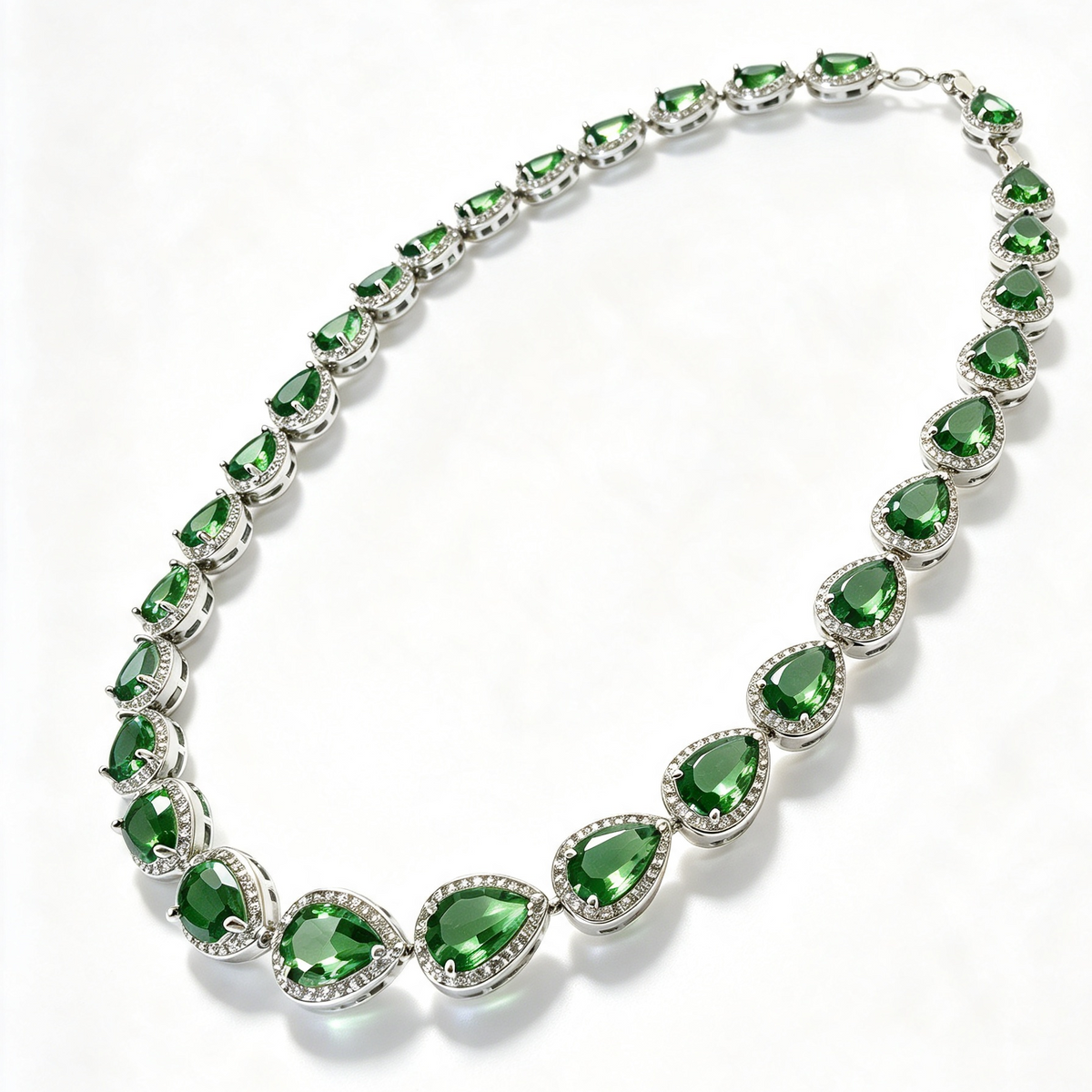 Verdant Promise Pear-Cut Green Emerald & Created Diamond Necklace
