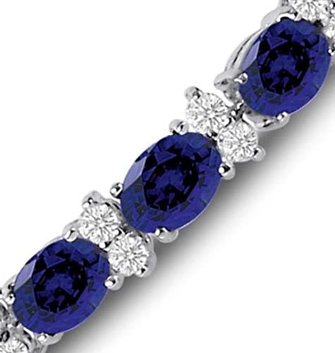 RIVIERA – White Gold Finish Tennis Bracelet Blue Sapphire Oval Gemstone With Created Diamonds