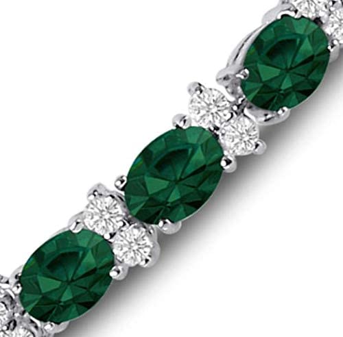 RIVIERA – White Gold Finish Tennis Bracelet Green Emerald Oval Gemstone With Created Diamonds