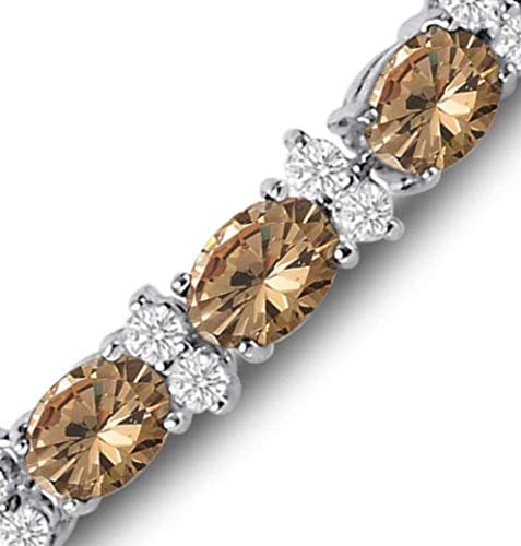 RIVIERA – White Gold Finish Tennis Bracelet Champagne Oval Gemstone With Created Diamonds