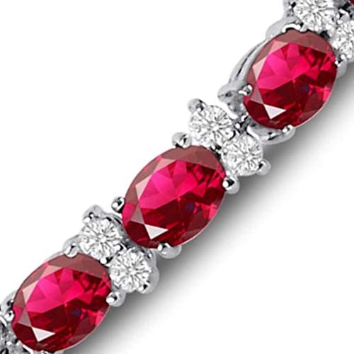 RIVIERA – White Gold Finish Tennis Bracelet Red Ruby Oval Gemstone With Created Diamonds