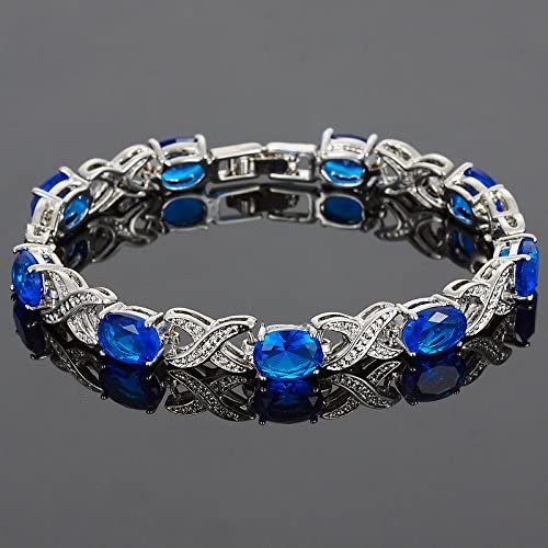 Love & Kisses Blue Sapphire Tennis Bracelet with Oval Cut Gemstones