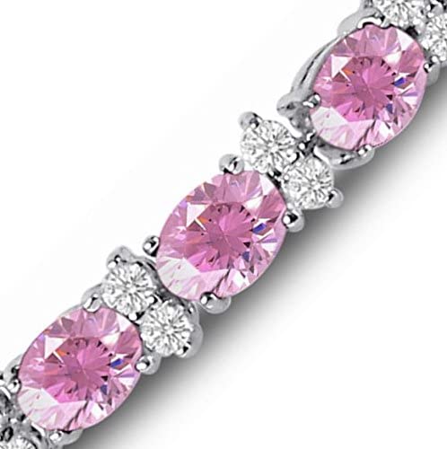 RIVIERA – White Gold Finish Tennis Bracelet Pink Oval Gemstone With Created Diamonds