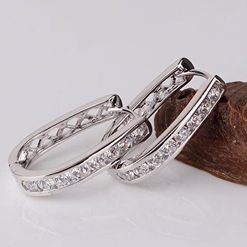 Elegance – White Gold Finish Created Diamond Hoop Huggie Earrings for Womens