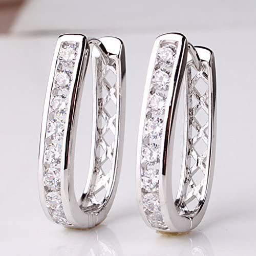 Elegance – White Gold Finish Created Diamond Hoop Huggie Earrings for Womens