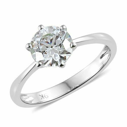 9ct white gold solitaire cut created diamond ring