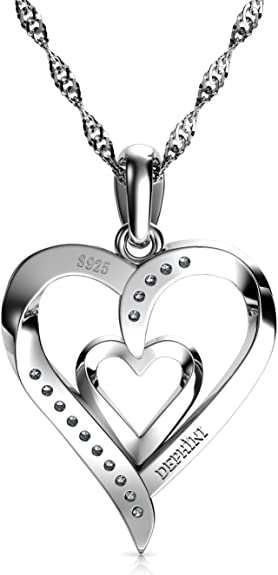 White Gold Finish Heart Cut Created Diamond Cluster Stud Earrings and Pendant Necklace Jewellery Set