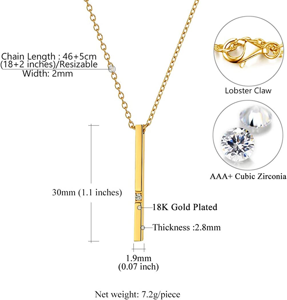 SIGNATURE – Yellow Gold Finish Created Diamond Bar Pendant Necklace With Resizable Rolo Chain