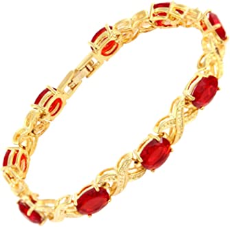 Yellow Gold Finish Ruby Love And Kisses Bracelet