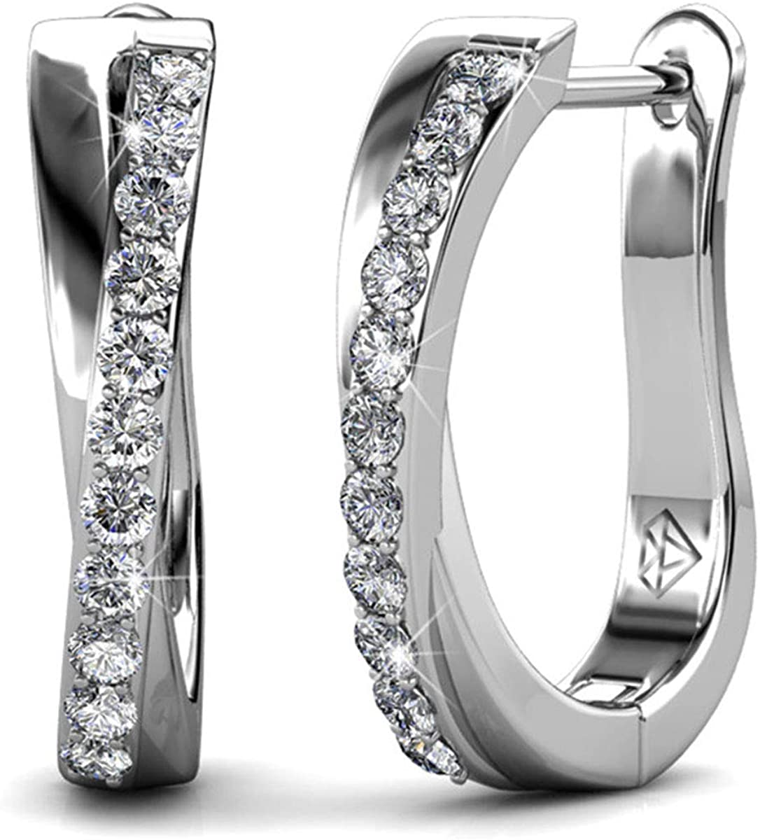 SIGNATURE – BELLE & LILY Hoop Earrings 18K White Gold Finish With Created Diamond