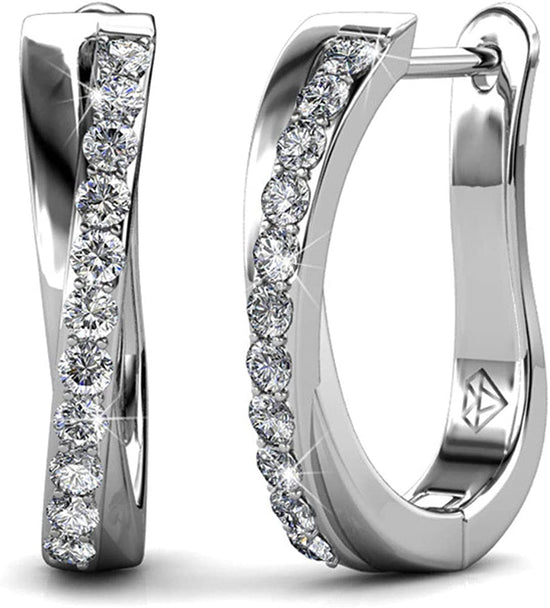 SIGNATURE Hoop Earrings 18K White Gold Finish With Created Diamonds BTDAO