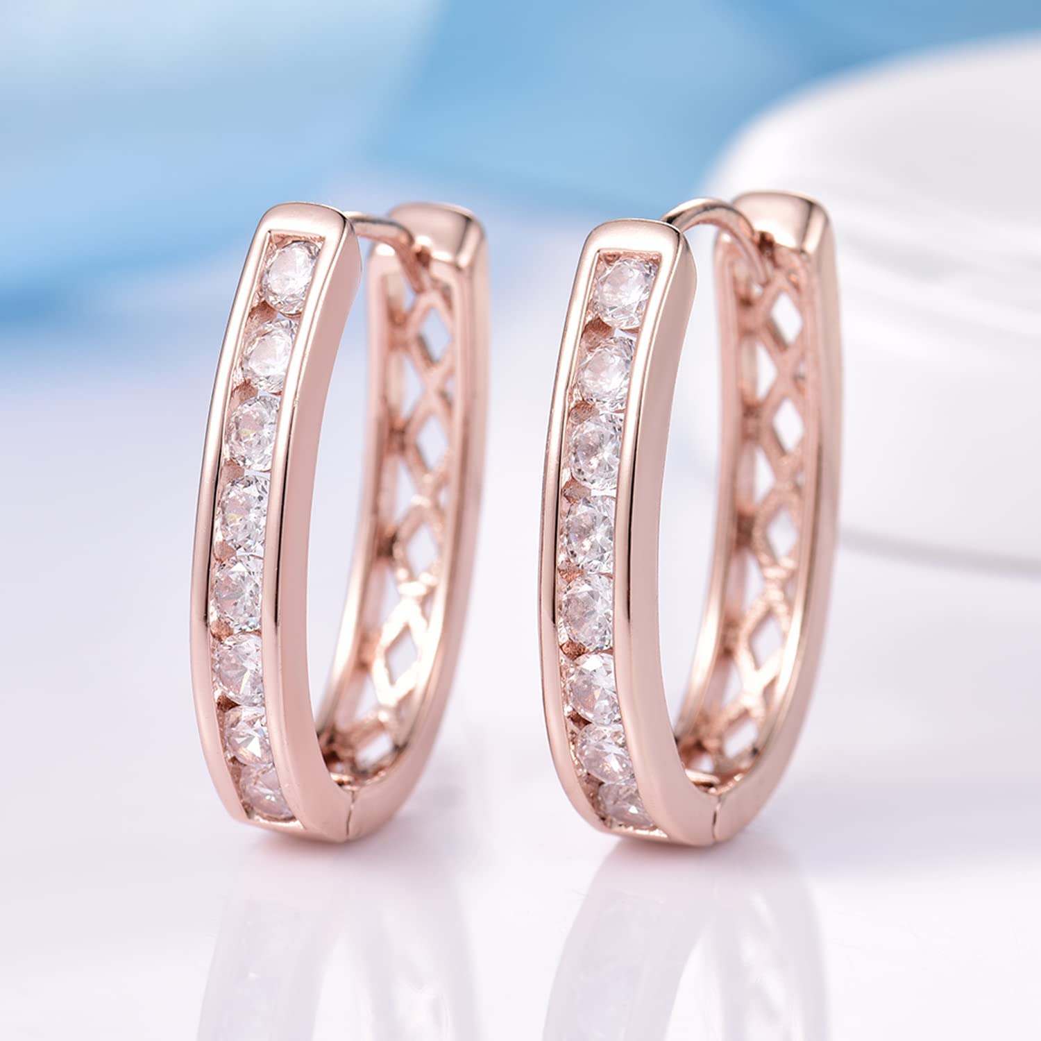 Elegance – Rose Gold Finish Created Diamond Hoop Huggie Earrings for Womens