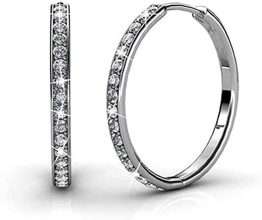 Riviera-White Gold Finish Round Hoop Earrings