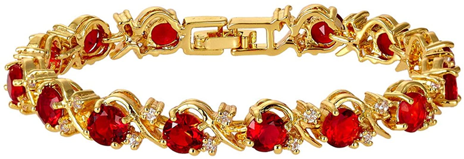 Signature-Blossom Tennis Bracelet Red Ruby Round Cut Gemstones