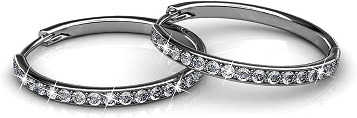 Riviera-White Gold Finish Round Hoop Earrings