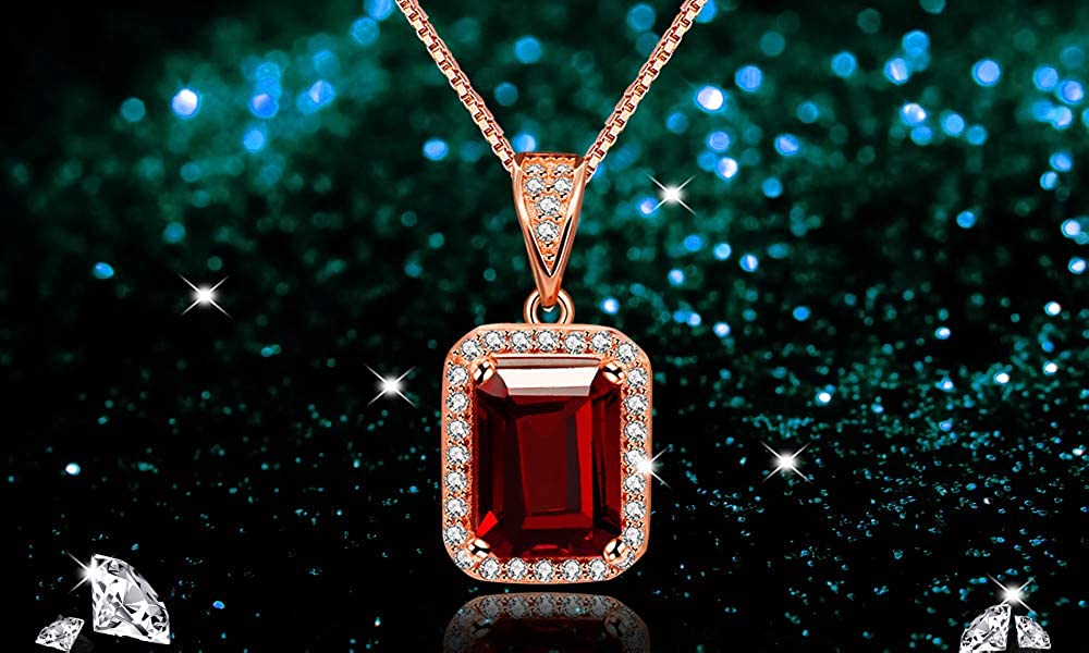 Regency-Rose Gold Birthstone Square Garnet Gemstone Necklace