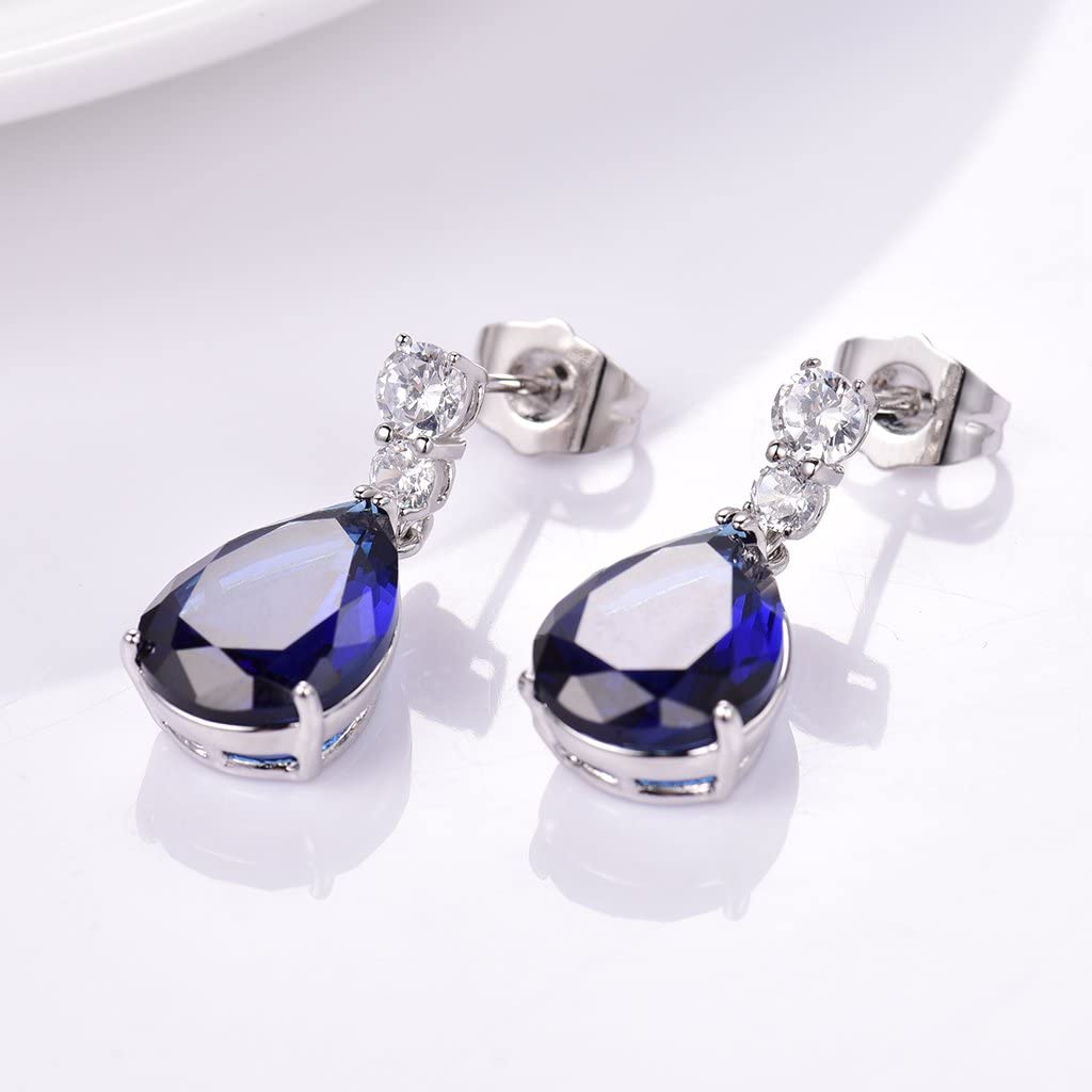 Classic Pearcut – White Gold Finish Sapphire Created Diamond Teardrop Party Earrings