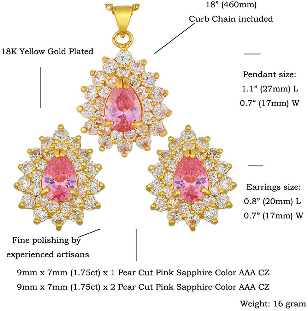 SULTANA – 18K Yellow Gold Finish Pink Sapphire Teardrop Jewellery Set With Cluster Created Diamond.