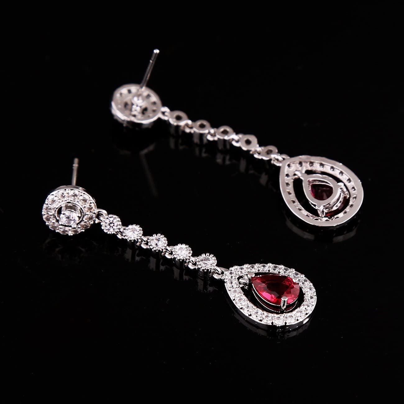 Sultana White Gold Women’s Party Red Jewellery Set Dangled Earrings and Silver Necklace Plated