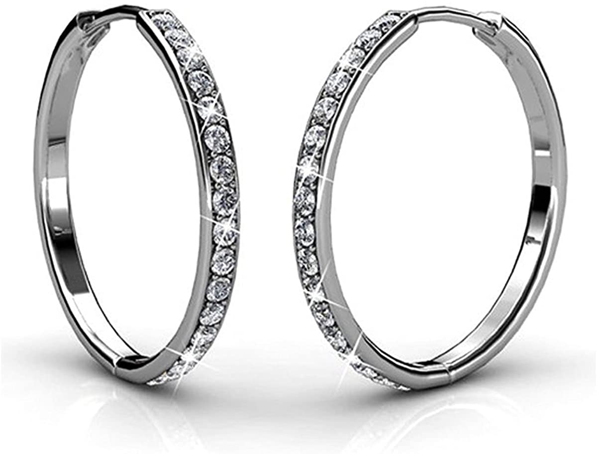 Riviera-White Gold Finish Round Hoop Earrings