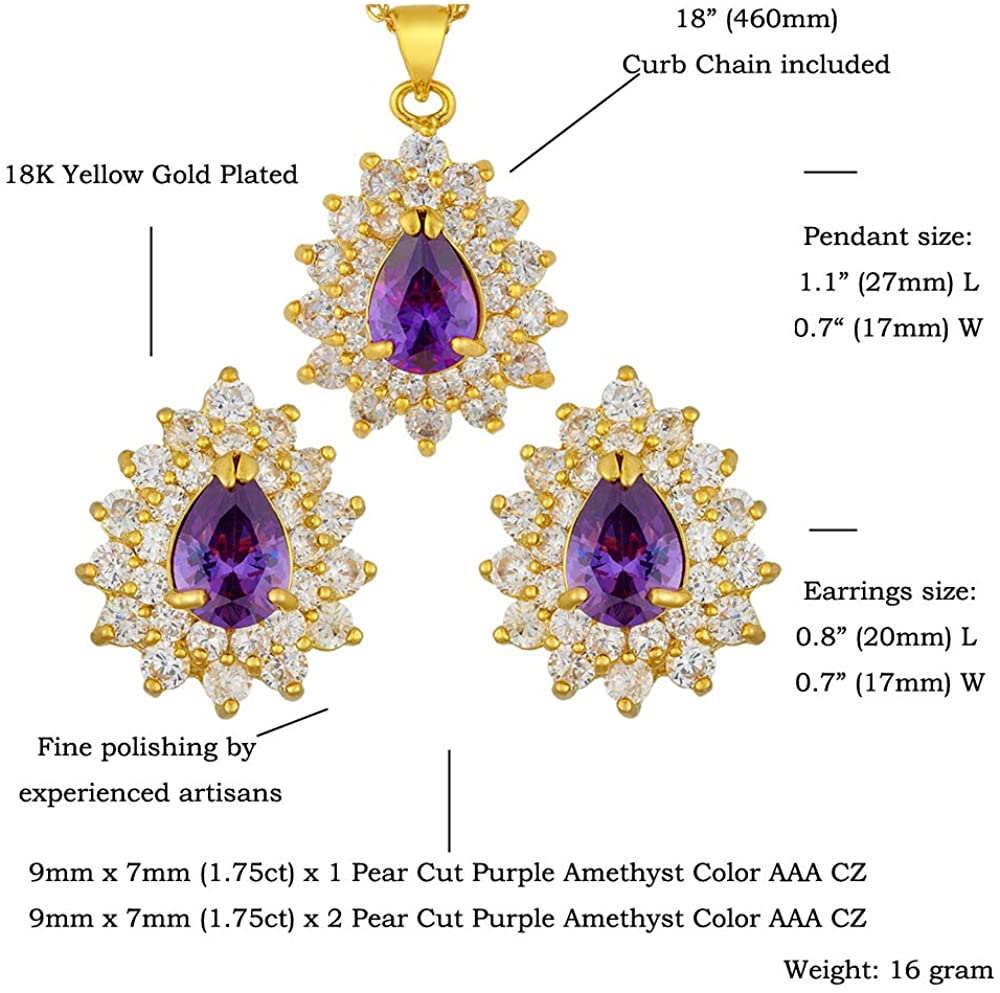 SULTANA – 18K Yellow Gold Finish Purple Amethyst Teardrop Jewellery Set With Cluster Created Diamond.